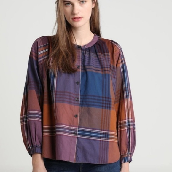 Madewell Plaid Button Down Oversized Peasant Top size Small - Picture 3 of 9